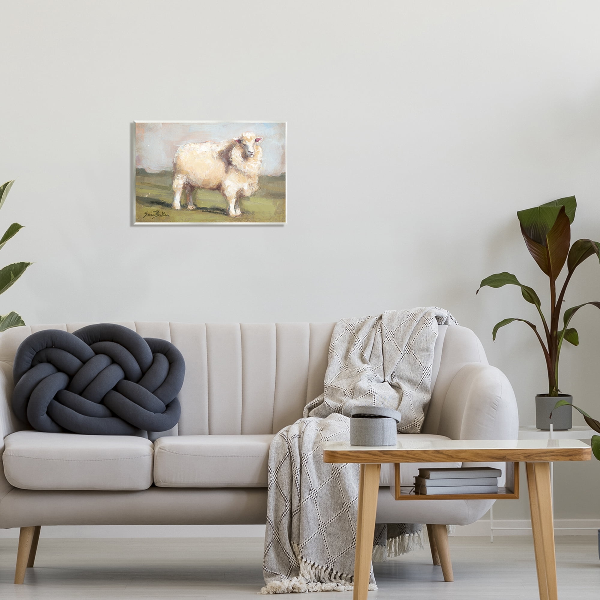Stupell Fuzzy Sheep Country Landscape Animals & Insects Painting Wall Plaque Unframed Art Print Wall Art