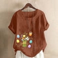 thumbnail image 2 of EGNMCR Shirts for Women Plus Size Fashion Linen Funny Rabbit Bunny Easter Printed Short Sleeve Crew Neck Casual Loose T shirt Pullover Blouse Tops Spring Summer Sale, 2 of 5