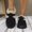 Black, variant on Ladies Cozy Sherpa Lined Platform Backless Clogs, Adjustable Metal Buckle Soft Suede Slip On Mules, Warm Plush Slipper Brown 9(42)