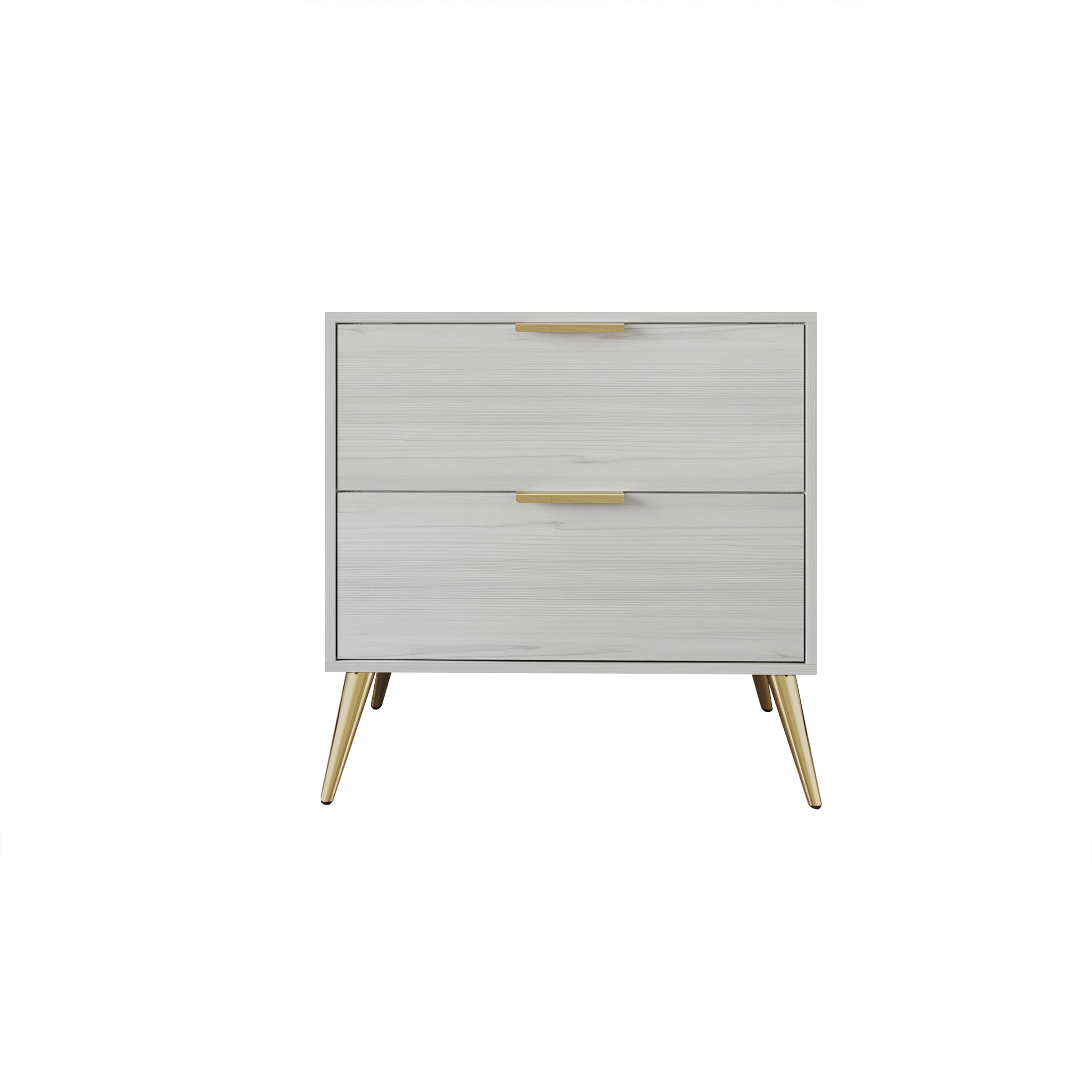 Castle Place Glam 2 Drawers Wooden Nightstand, Light Grey
