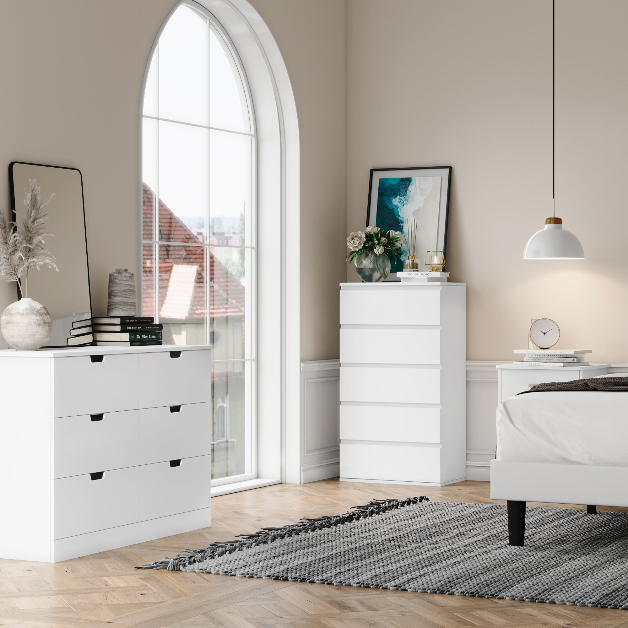 Homfa 6 Drawer Double Dresser for Bedroom, Modern White Chest, Wood Storage Cabinet for Living Room - image 4 of 10