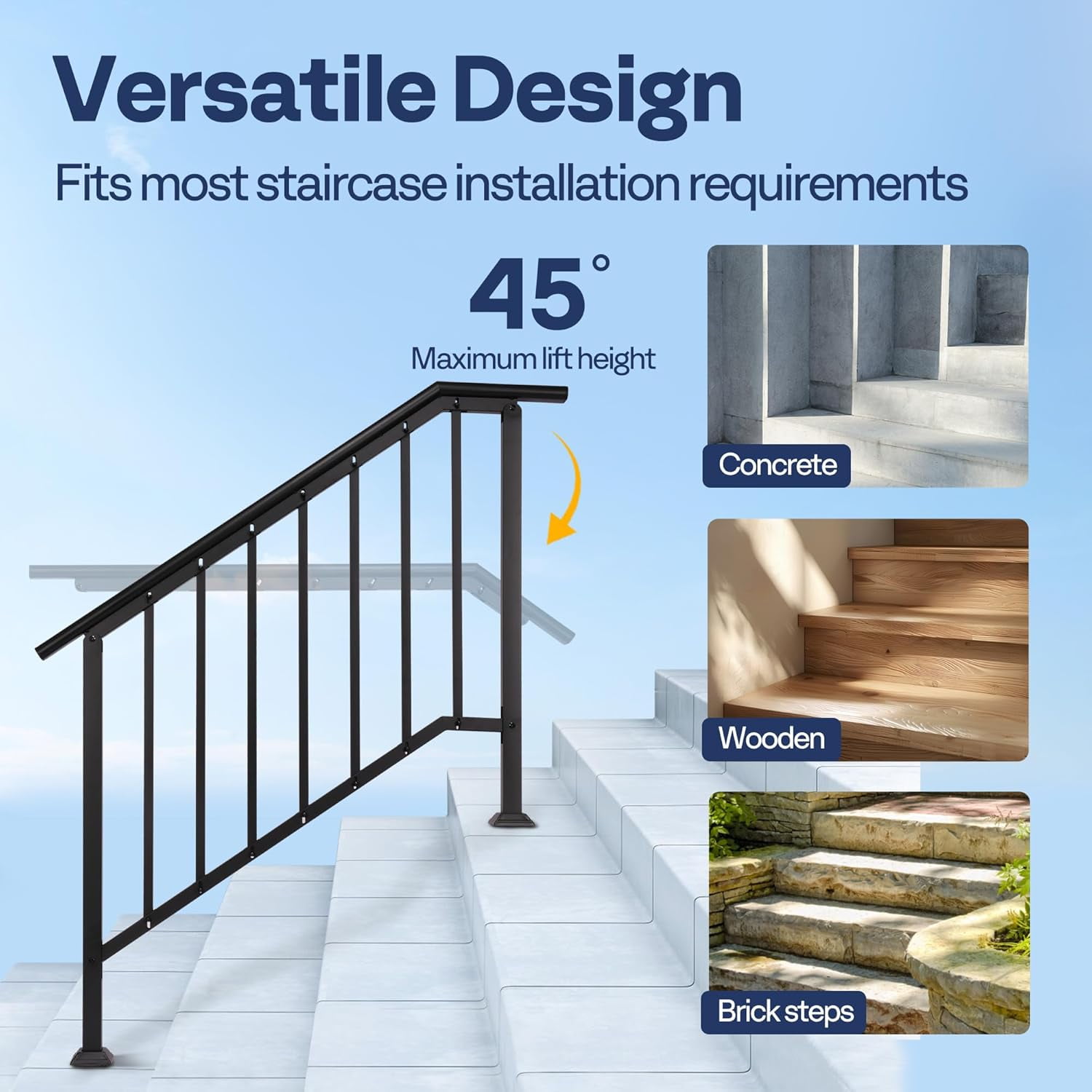 SPECSTAR 2-Pack Outdoor Handrails, 4-Step Galvanized Steel Hand Rails for Outdoor Steps – 27.1" Black Oval and Safety Balusters Exterior Railing Kit for Porch, Deck, or Indoor Stairs