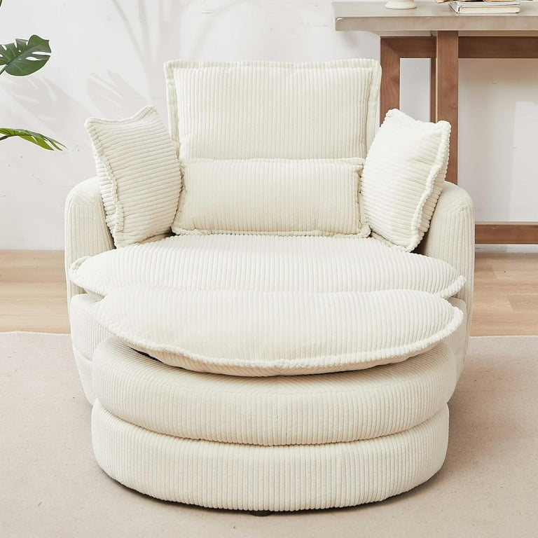 Tabaray Tufted Upholstered Swivel Accent Chair Corduroy Fabric Single Barrel Chair with Ottoman Comfy Cloud Chair for Living Room Bed Room Book