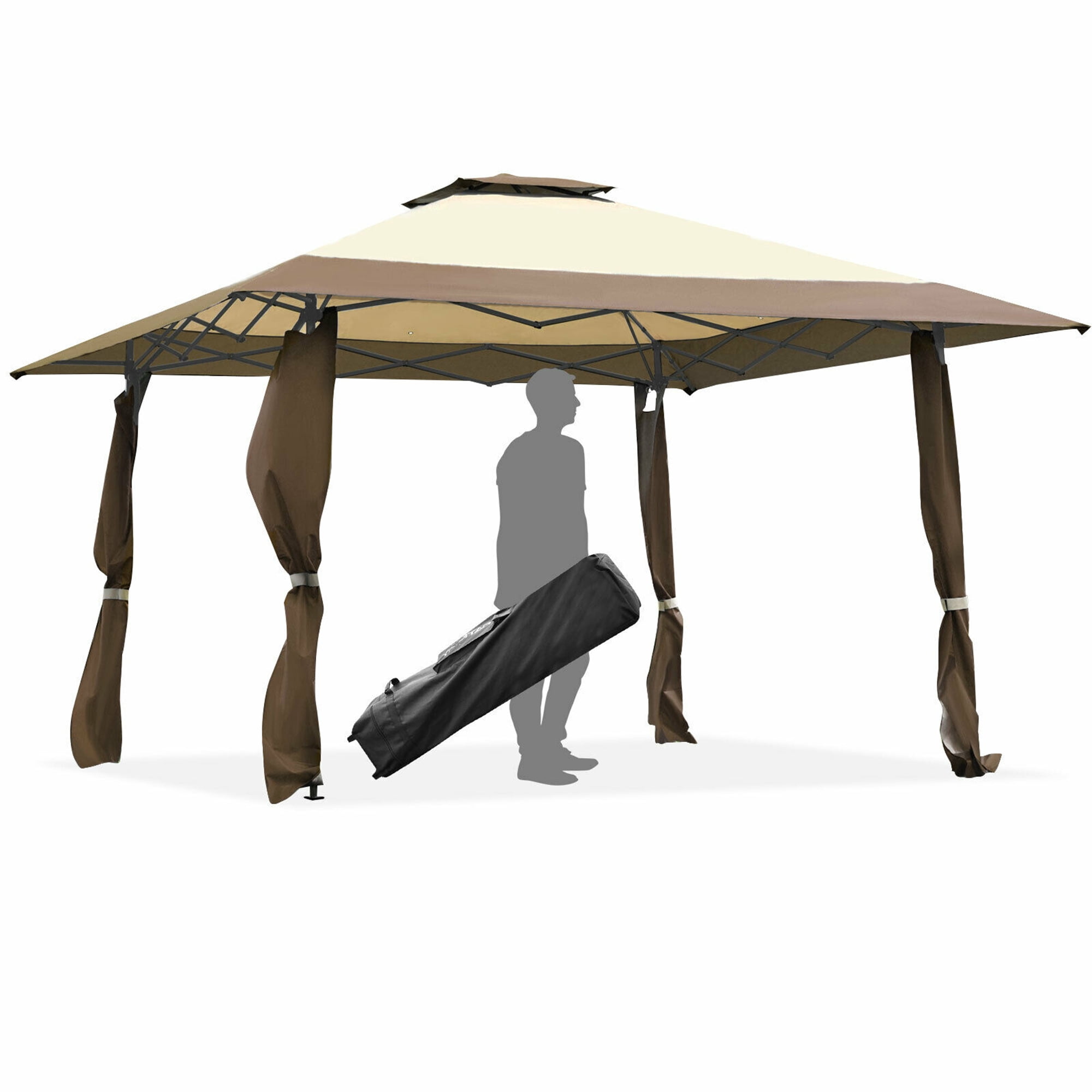 Gymax 13' x 13' Folding Patio Pop-up Gazebo Canopy Tent Outdoor Shelter Shade Brown