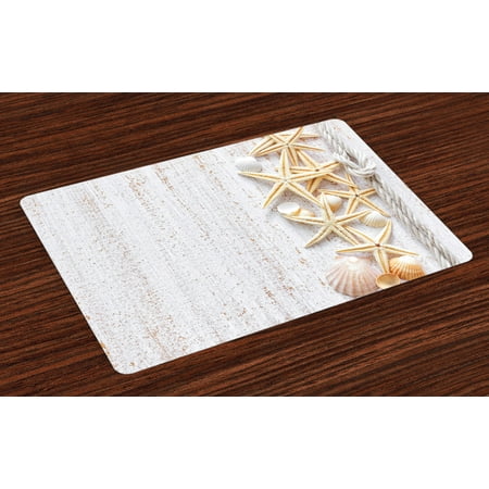 Seashells Placemats Set of 4 Seashells and Starfish with Navy Rope in Vertical Direction Wood Surface Ocean Beach, Washable Fabric Place Mats for Dining Room Kitchen Table Decor,Ivory, by