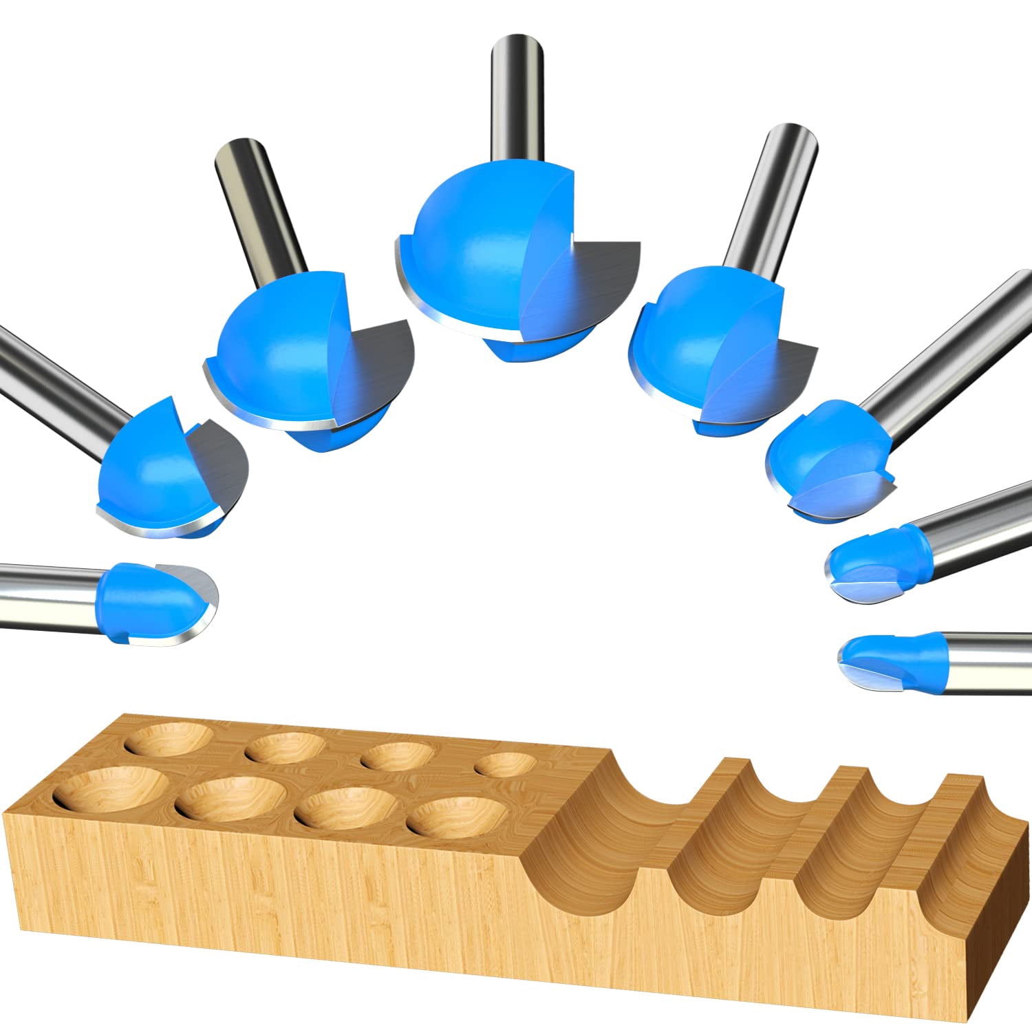 Helovmine 1/4 Inch Shank Round Nose Cove Core Box Router Bit Set Solid Carbide Double Flute Round Nose Router Bit 1/4" 5/16" 3/8" 1/2" 5/8" 3/4" 7/8" 1" Cutting Diameter Woodworking CNC Tools