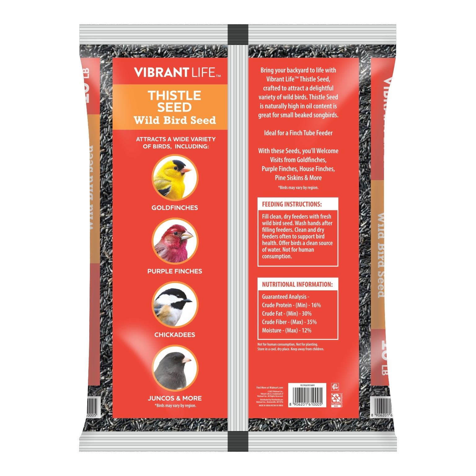 Vibrant Life Nyjer Thistle Seed for Finches and Other Wild Birds Bird Food, 10 lb Bag