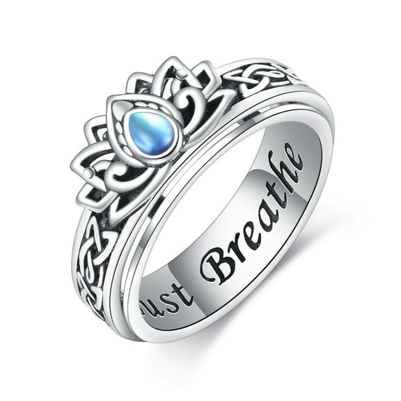 Lotus Fidget Ring for Anxiety Sterling Silver Lotus Spinner Ring Stress Relieving Jewelry Gifts for Women Men