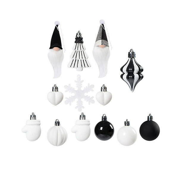 32 Uds. de adornos navideños, adornos de bolas de Navidad, colgantes, decoraciones para árboles de Navidad para bodas, coronas, fiestas, decoración Blanco negro Macarena Bolas colgantes para fiestas