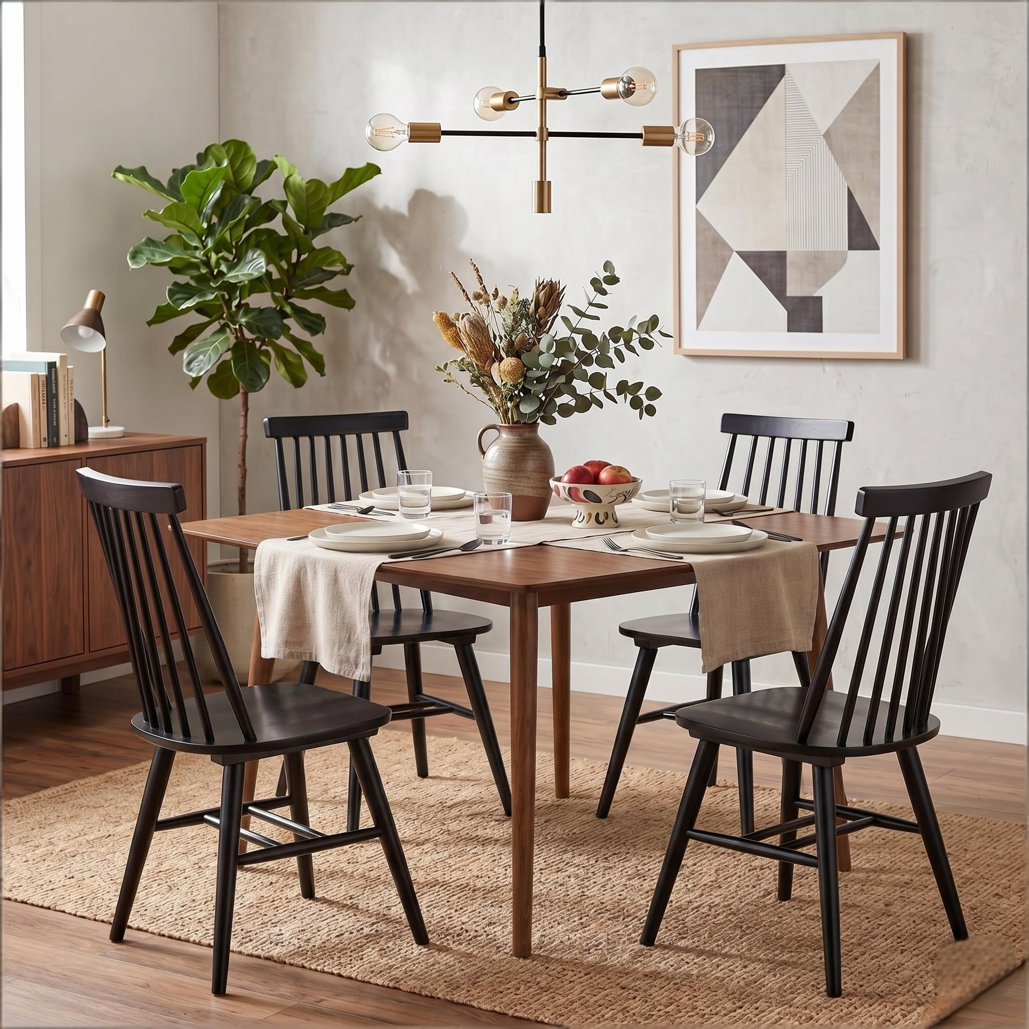 Windsor Dining Chairs Set of 4, Solid Wood Back Kitchen Chairs, Classic Farmhouse Dining Room Chairs for Kitchen, Dining Room, Living Room（Black）