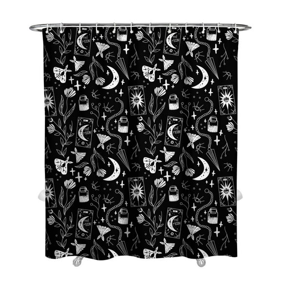 Gothic Shower Curtain Set - Dark Celestial Moon & Star Print, Mystical Cosmic Bath Decor, Waterproof Polyester 72"x84", Goth Aesthetic Gift