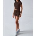 thumbnail image 5 of Women'S Two Piece Sets Summer Slim Fitted Short Sleeve Tops Foldover Shorts Matching Lounge Sets Brown S, 5 of 7