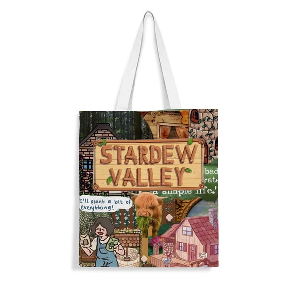 Stardew Valley canvas Tote Bag handbag: Fashionable reusable tote for women, designed for shopping and groceries, includes a secure inner zipper, dimensions 13.8 x 15.8 inches (35x40cm).