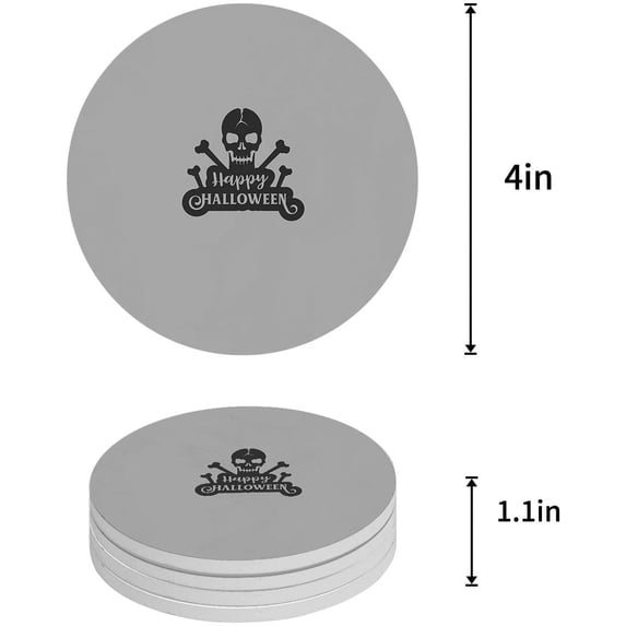FMSHPON Happy Halloween Skull Set of 6 Round Coaster for Drinks, Absorbent Ceramic Stone Coasters Cup Mat with Cork Base for Home Kitchen Room Coffee Table Bar Decor