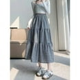 thumbnail image 5 of Patchwork Tiered Skirt Women 2025 Summer Vintage Checkered High Waisted Elastic Waist Slimming Midi Skir, 5 of 8