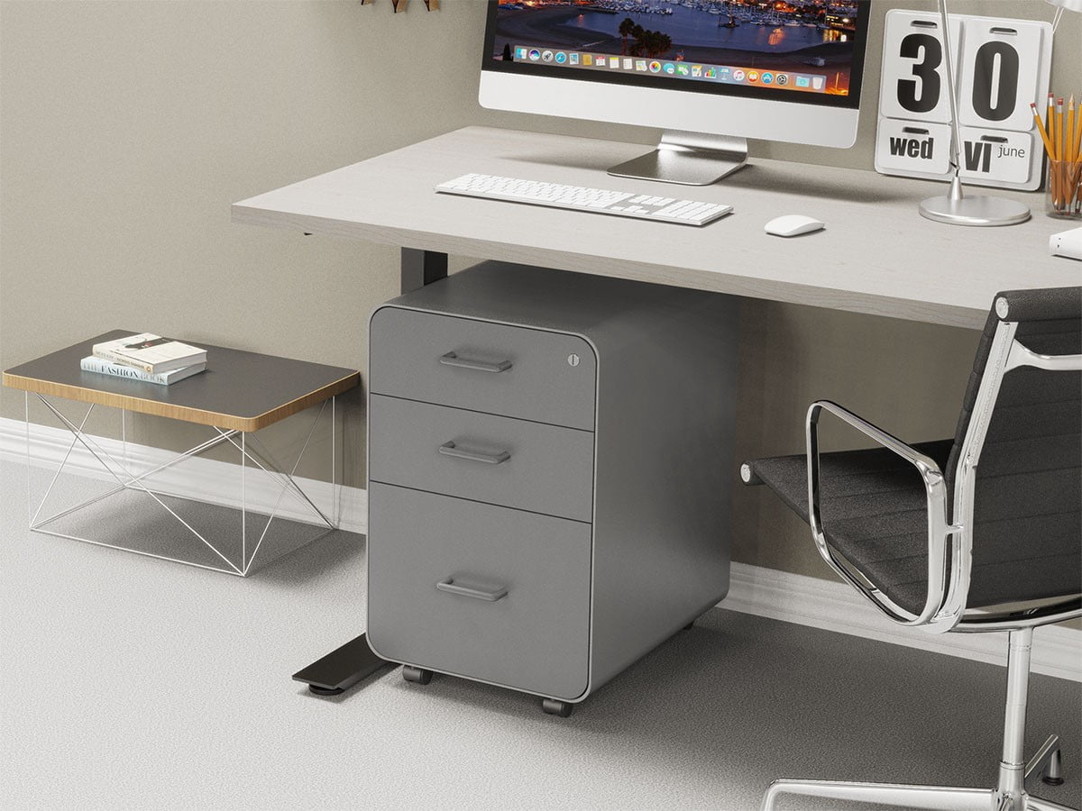 Monoprice Round Corner 3-Drawer File Cabinet - Gray With Lockable Drawer - Workstream Collection