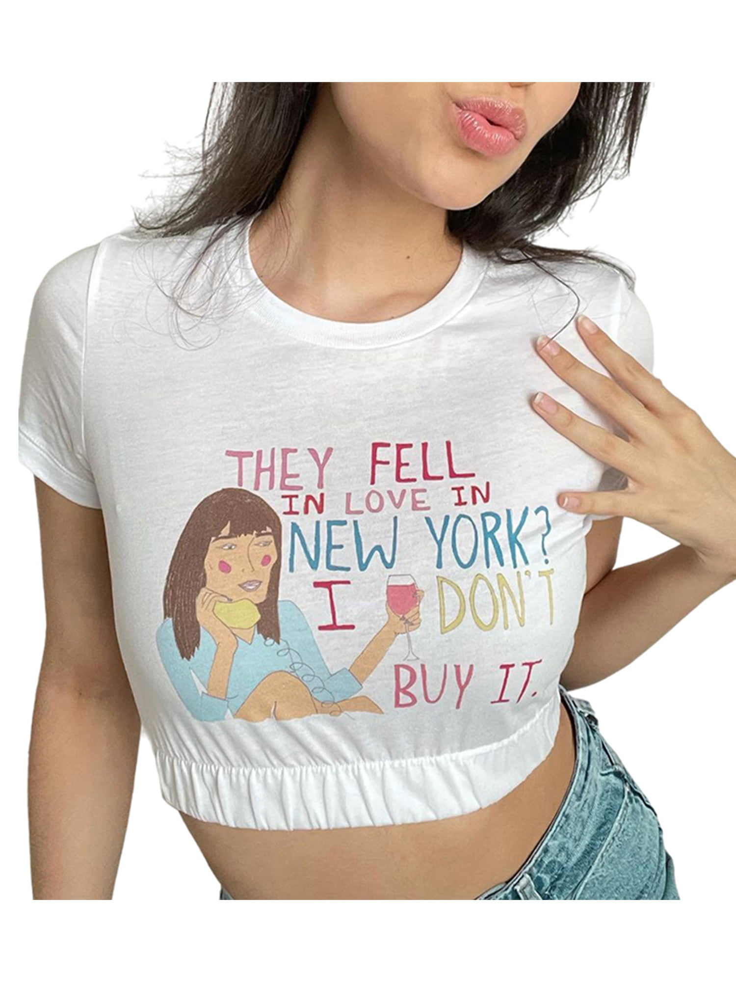 Womens E-Girls Casual Short Sleeve T-Shirts Cute Printed Round