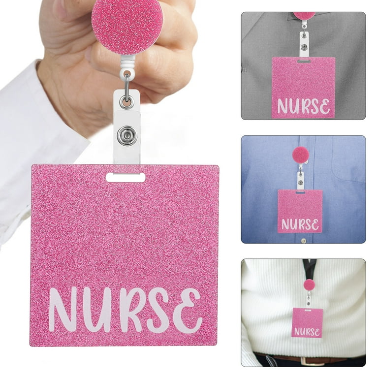 2 Pcs Nurse Badge Pin Nurse Badge Reel Holder Id Badge Badges Holder Nurses  Id Cards Easy-pull Button Badge Pink 2 Pack Horizontal Section Reel Acrylic  Work Nurse 