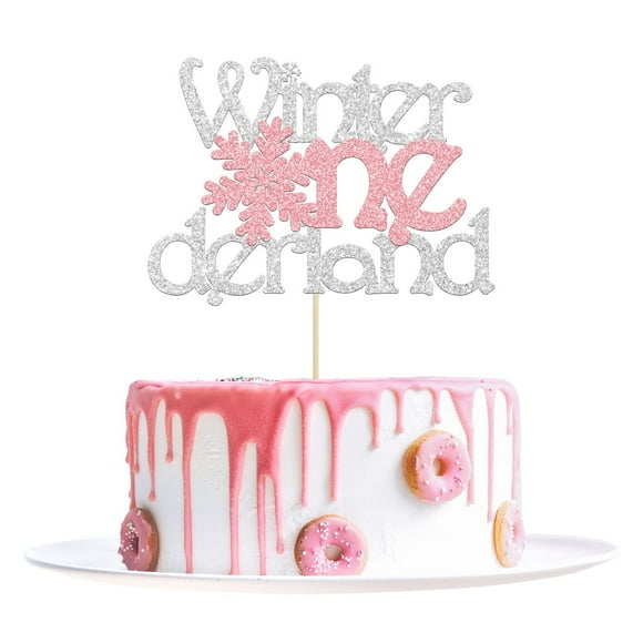 Winter Wonderland Snowflake Cake Topper - Pink Glitter One - 1st Birthday Party Decorations for Baby Shower & Kids First Birthday - Snowflake Theme
