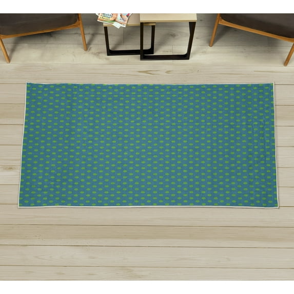 Polka Dots Decorative Rug, Tiny Little Retro Circles Vintage Style Geometric Round Motifs Composition, Quality Carpet for Bedroom Dorm and Living Room, 6 Sizes, Dark Turquoise, by Ambesonne