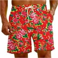 thumbnail image 4 of Herrnalise Men's Shorts Casual Chinese Traditional Northeast Floral Gown Print Elastic Waist Drawstring Lightweight Summer Beach Shorts, 4 of 9