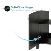 ELECWISH 24 Inches Bathroom Vanity in Black Finish with Glass Boat-Shaped Vessel Sink, Single Bathroom Vanity with Top, 2-Door Cabinet