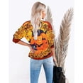 thumbnail image 5 of Black Cat on Pumpkin Sweatshirt Halloween Sweatshirts for Women Fall Pumpkin Face Tee Lightweight Pullover Tops, 5 of 10
