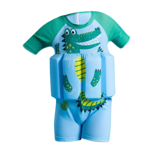 Traje de baño de flotación para niños, secado rápido, entrenamiento de natación, estampado de dinosaurio verde, bañador 110 centímetros