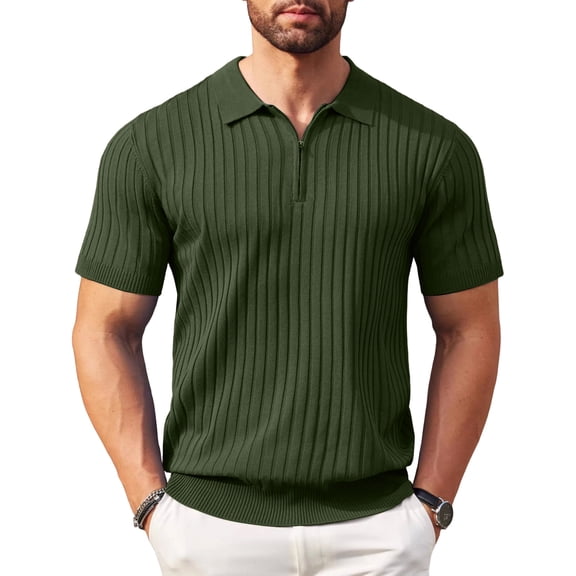 Golf Polos for Men Collar Short Sleeve Shirts 1/4 Zip Up Classic Casual Lightweight Polo Tee Solid Color Golf T Shirt,Beige L