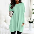 thumbnail image 2 of Women Summer Tops Women Autumn And Winter Casual Fashion Round Neck Long Sleeve Long T Shirt Top Pocket Puff Sleeve Print Top Thin Wrap Womens Short Button up Button Loose Tunic Teen Mint Green M, 2 of 4