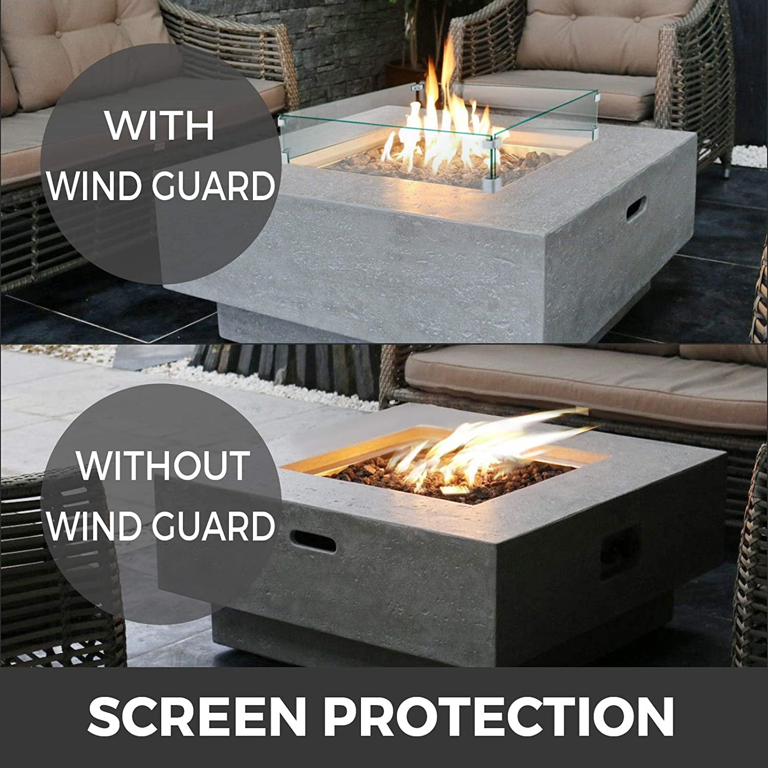 21 Square Fire Pit Glass Wind Guard Cleaar Tempered Thickness Glass Flame Pit Wind Guard 21 x 21 x 6 for Outdoor Use 21 Square Fire Pit Glass Wind Guard Cleaar Tempered Thickness Glass Flame Pit Wind Guard 21 x 21 x 6 for Outdoor Use
