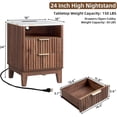 thumbnail image 2 of Nightstand with Charging Station, 18" Bedside Table with Faux Marble Top, 2 Drawers Fluted Night Stand Curved Profile End Table for Bedroom, Living Room, Modern Rustic Storage Cabinet, Walnut, 2 of 16