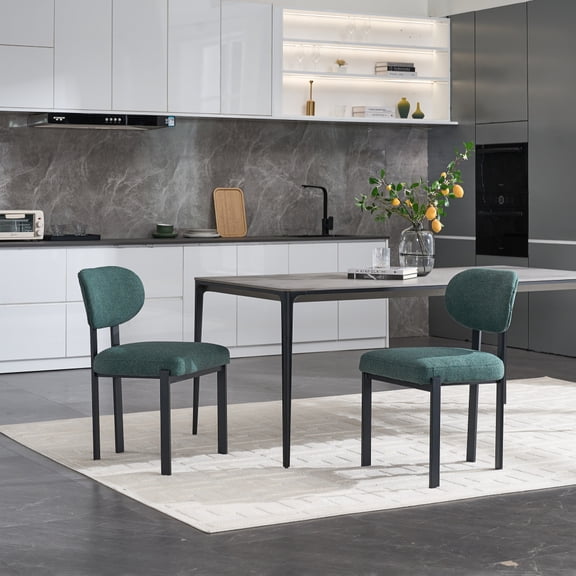 Pawverly Modern Boucle Dining Chairs Set of 2, Mid-Century Upholstered Kitchen Chairs with Ergonomic Design, Black Metal Legs for Dining Room, Kitchen & Living Room Green