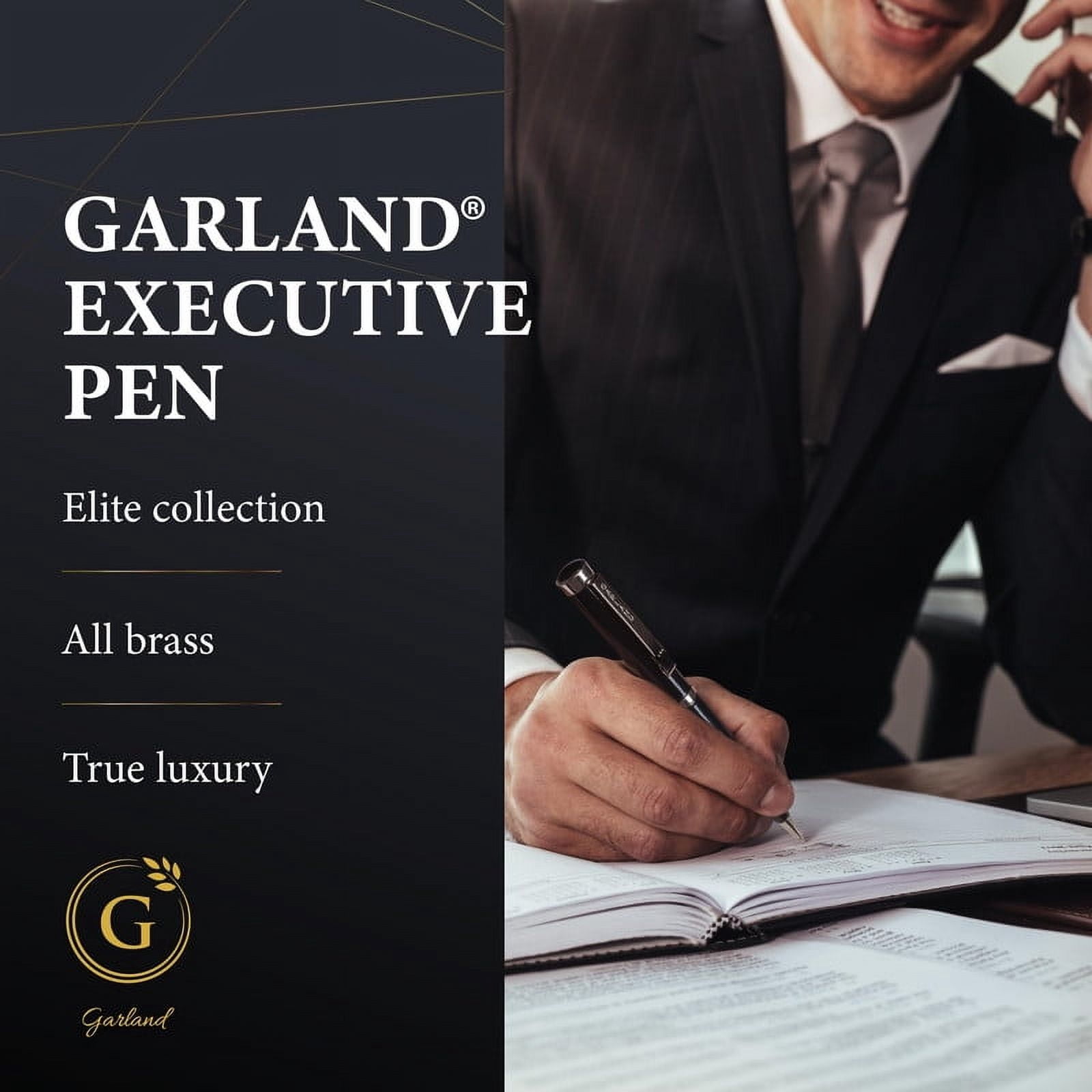 Garland Luxury Executive Twist Pen – Made in USA - Heirloom Quality All Brass Pen, Premium Gift Box, Executive Desk, Gifts, Clients, Graduates, Professionals, Refillable - Black with Gold Trim