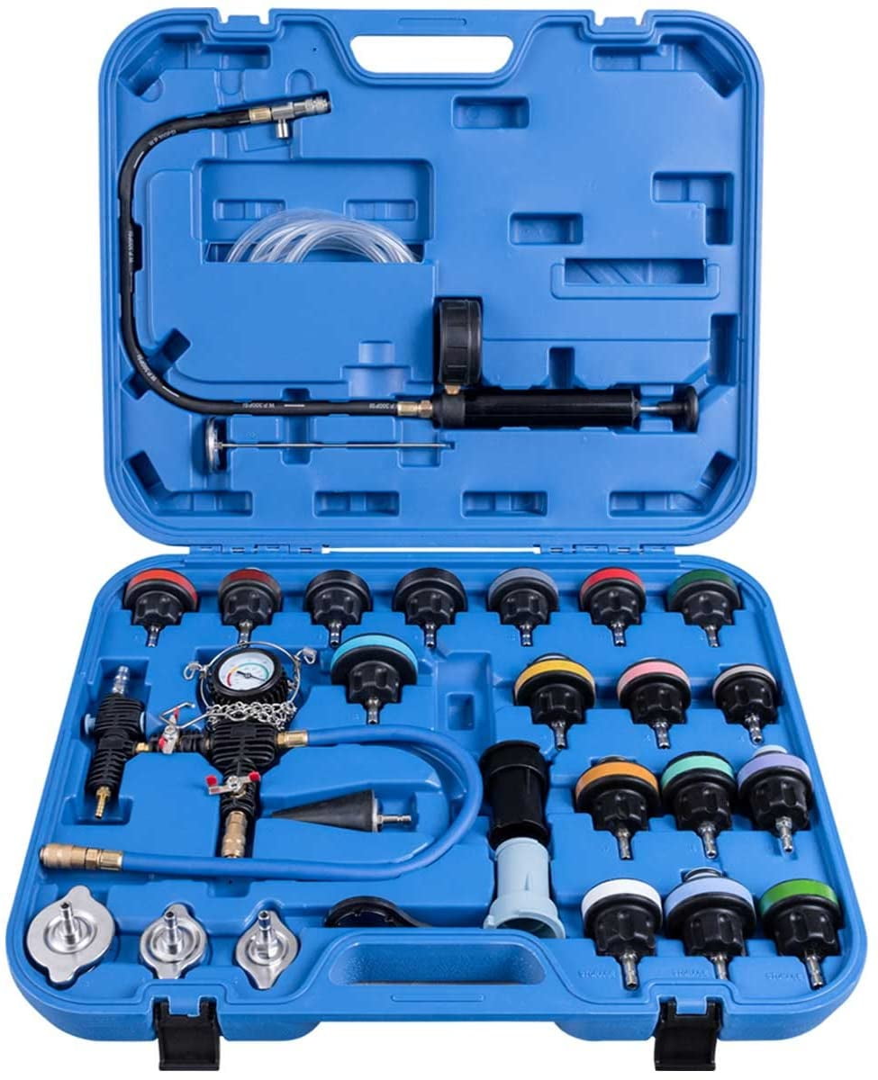 red MEIKARUI Coolant Pressure Tester Kit and 28 Pieces Radiator Pressure Tester Portable Toolbox Blue and red 2 Kinds are Available 
