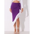 thumbnail image 4 of DARING DIVA Women Asymmetrical Ruched Tie Back Midi Bodycon Skirt M Purple, 4 of 6