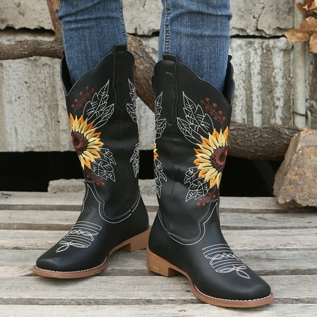 

Women‘s Embroidered Mid Calf Western Boots Faux Leather Fashion Boots Women‘s Footwear