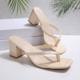 thumbnail image 5 of Women's Square Open Toe Flip Flops Stiletto Heels Strappy Fashion Party Wedding Dress Thong Heeled Sandals Slip On Comfortable Summer Thong Shoes, 5 of 7