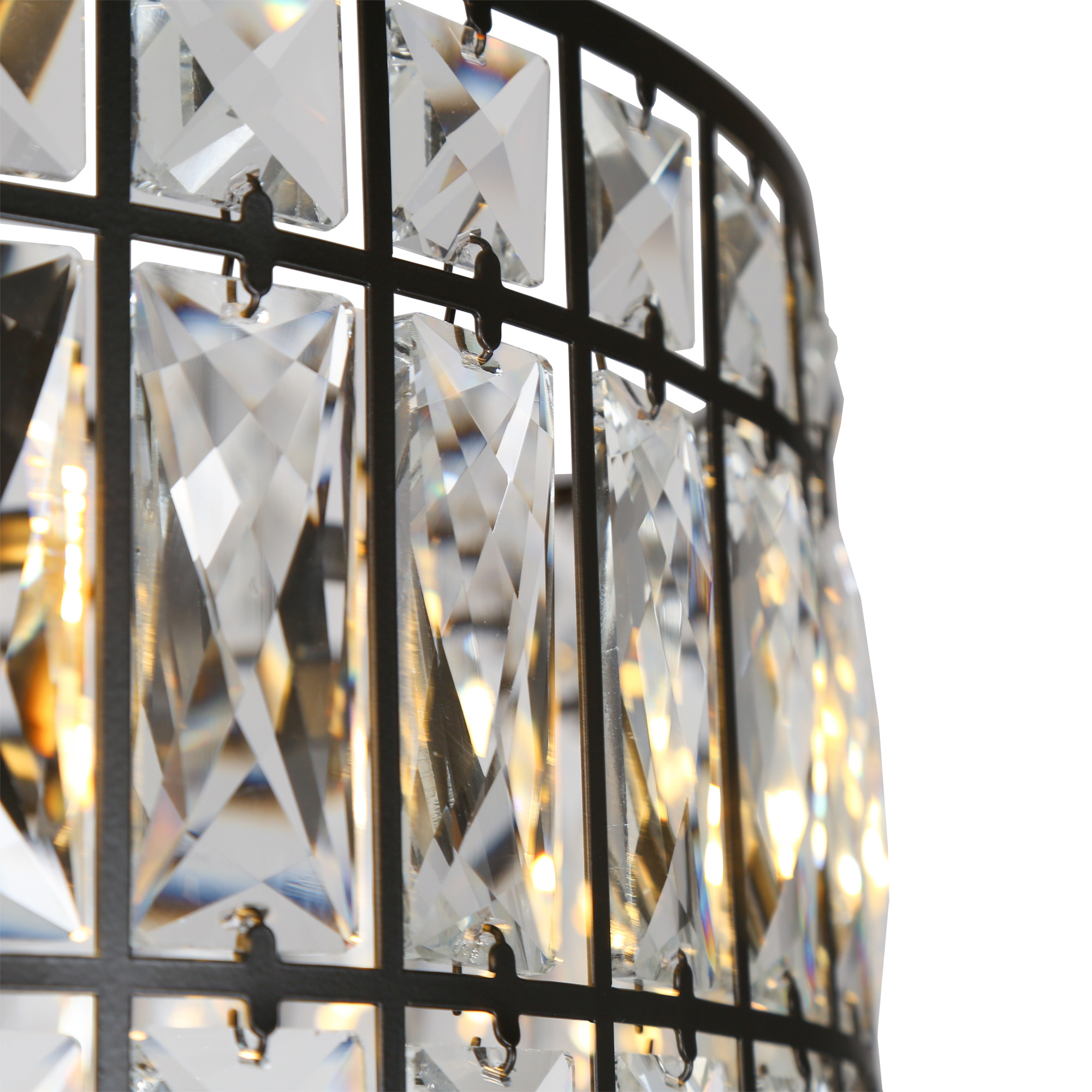 LNC 18" Modern Crystal Drum Chandelier with Matte Black Frame for Dining Room or Foyer