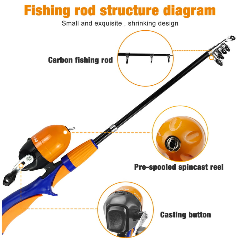 Telescopic Kids Fishing Rod and Reel Combo Kit with Tackle Box for  Beginners Ice Fishing Pole