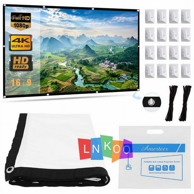 Projector Screen 150 inch Portable Projection Screen 16:9 Rear Front Projections Movies Screen for Indoor Outdoor Home Theater Backyard Cinema Travel