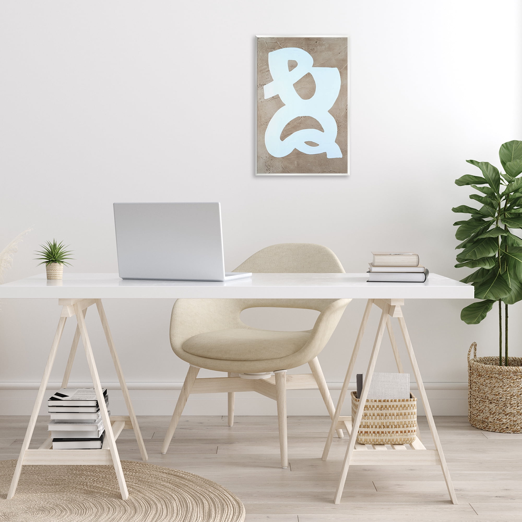 Stupell Industries Curving Form over Beige Abstract Painting Unframed Art Print Wall Art, 13 x 19