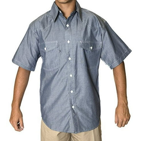 W S Chambray Short Sleeve Button-Up Shirt, Blue, Sizes S-XXL (Men's)