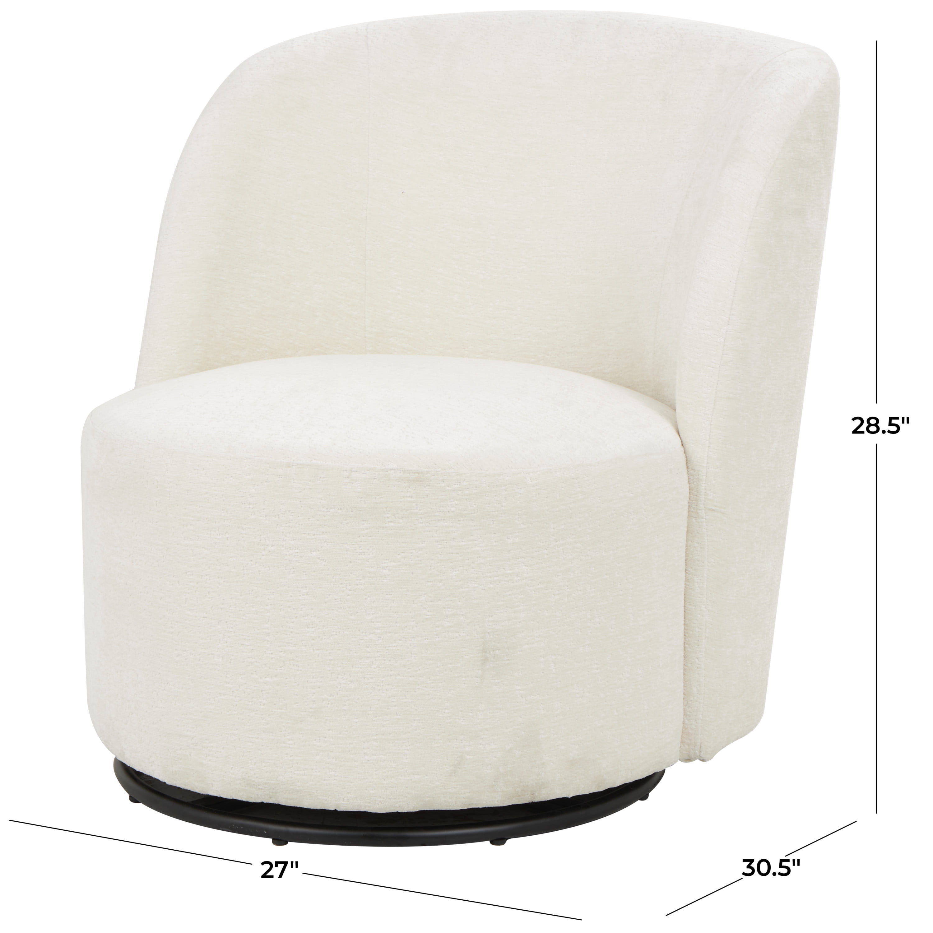 DecMode Polyester Round Swivel Boucle Lounge Chair with Black Base, White