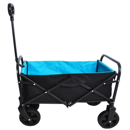 Zeni Folding Wagon Garden Shopping Beach Cart Collapsible Utility Wagon (Black+Blue)
