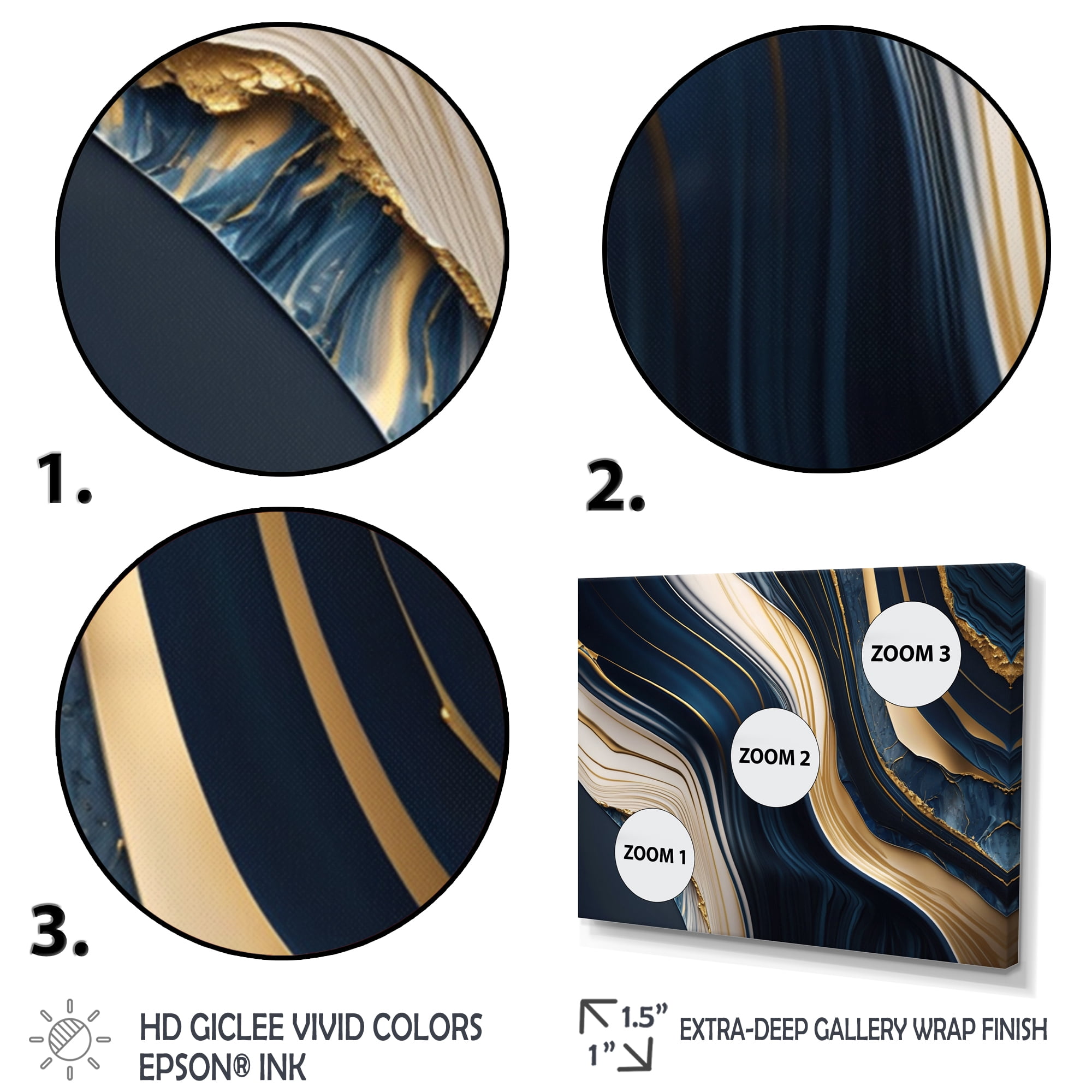 Designart Abstract Geode Waves Blue And Gold II Canvas Wall Art
