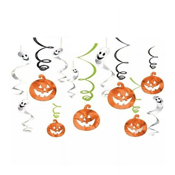 Halloween 'Ghosts and Pumpkins' Hanging Swirl Decorations (12pc)