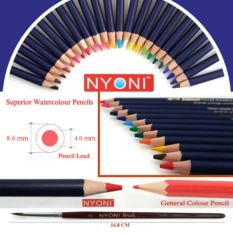 NYONI Watercolor Pencils Set, 12/24/36/48/72/100 Colored Pencils Water  Soluble Color Pencils with Brush and Box Art Supplies 