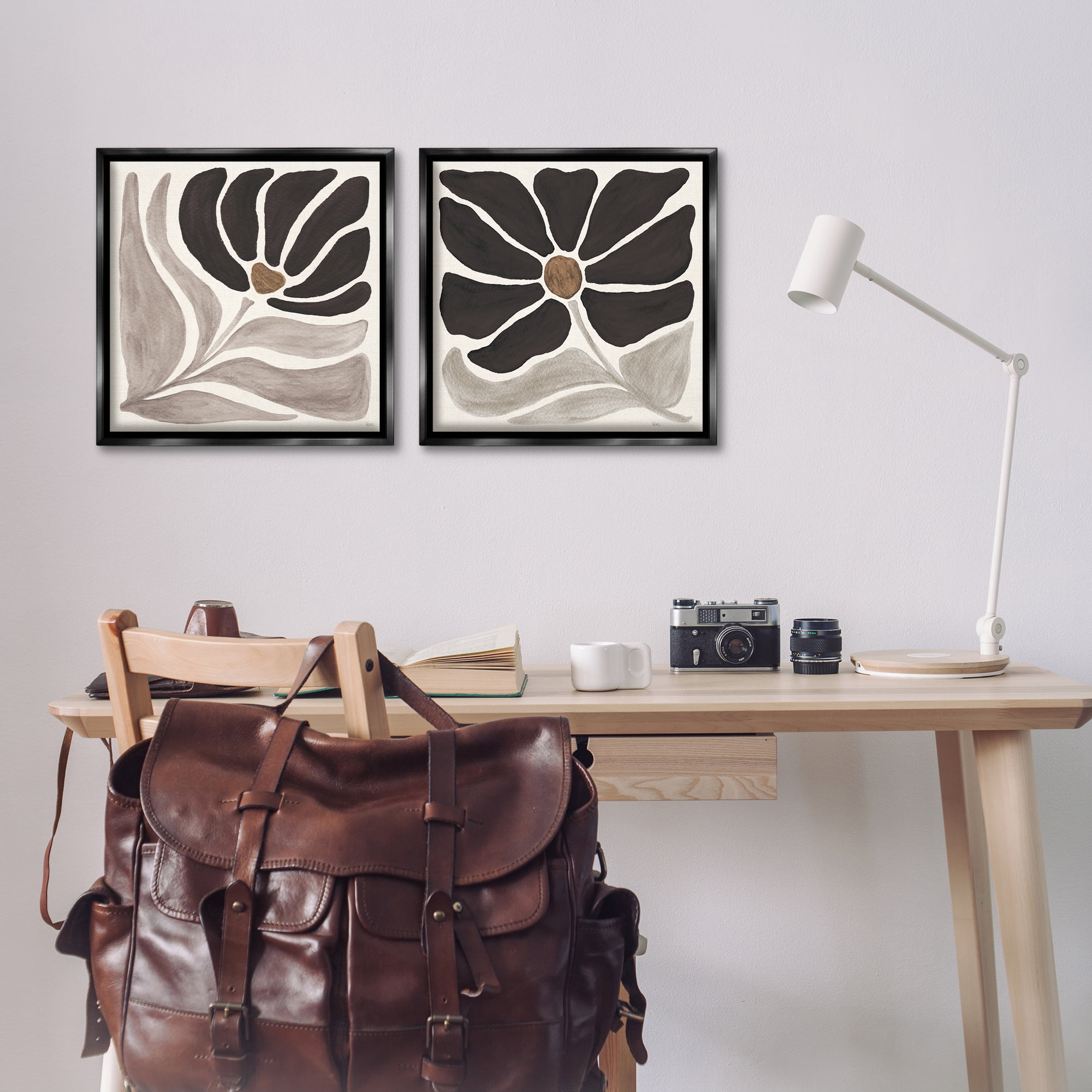 Stupell Industries Large Modern Flower Plants & Flowers Painting Black Floater Framed Canvas Art Print Wall Art, 18 x 18, Set of 2