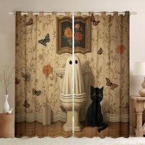 jejeloiu Kawaii Halloween Ghost Curtains Pack of 2 (42x84 Each),Cute Kitten Butterfly Curtains Blackout,Retro Flower Print Bedroom Curtains For Teens,Microfiber Bedroom Decor